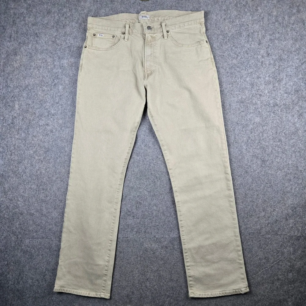 Polo Ralph Lauren Classic Fit Jeans Mens 34x32 Tan Khaki Denim Workwear 5 Pocket